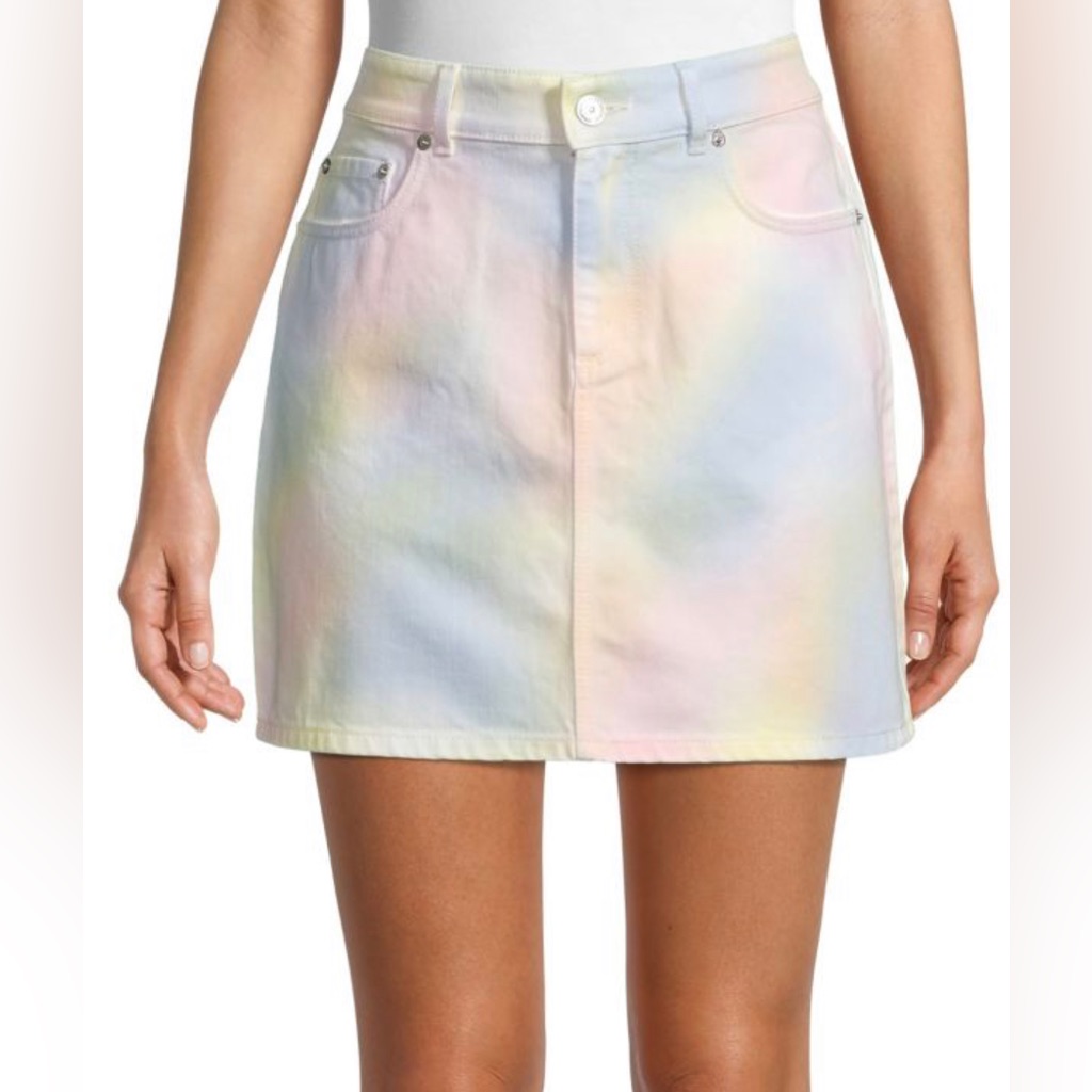 Ganni Rainbow Denim Skirt Large Jean Skirt Size 8